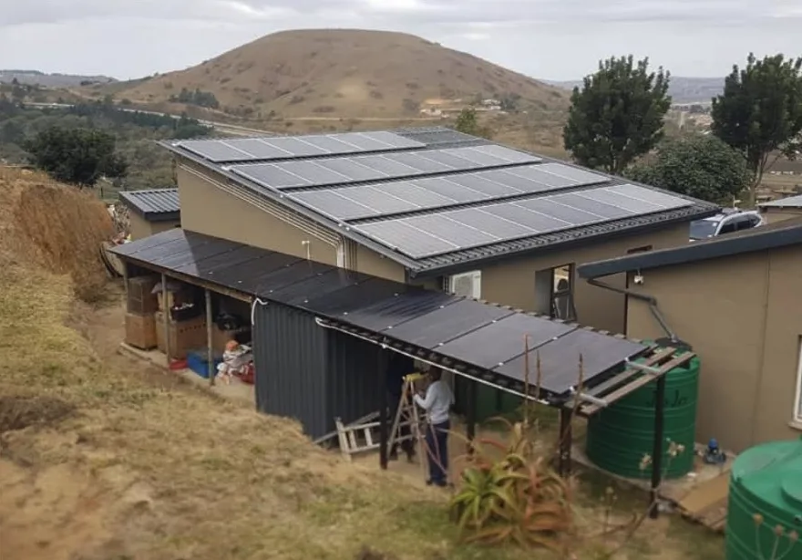 Roof-mounted solar panels on a residential property
